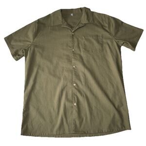 Coofandy Shirt Mens L Olive Button Up Rayon Linen Casual Party Vacation Pocket